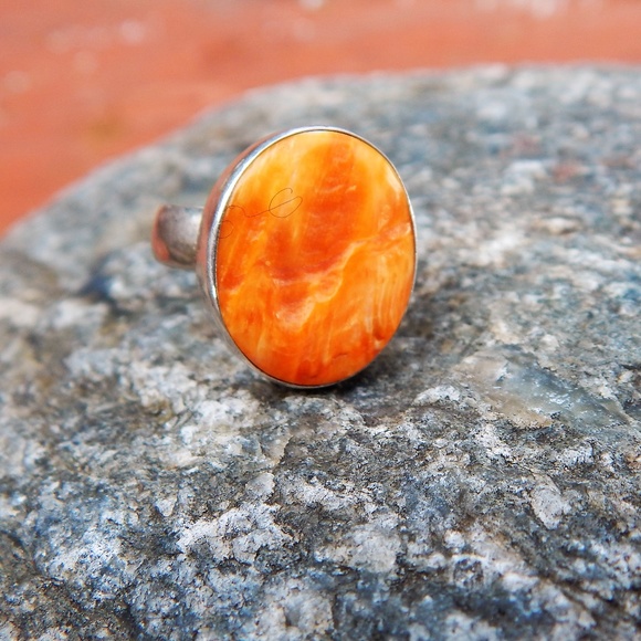 Coral Orange Sterling Silver Ring 6.5 - Picture 2 of 7
